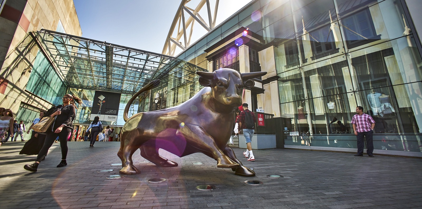 The statue of the bull outside the Bullring shopping centre in Birmingham.